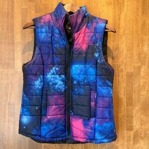 Puffer Vest Womens Size L‎ Galaxy Print Sleeveless Quilted Outerwear (A0134)